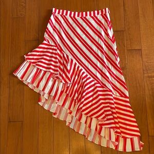 Zara Red and White Striped Asymmetrical Skirt